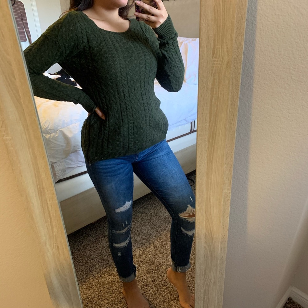 Olive green sweater with zippers on sides
